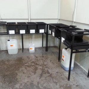 20 litre tanks, chemicals to fill, frame and baskets (Water based oil 925)